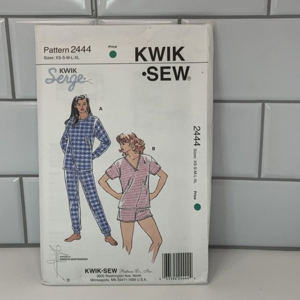 Kwik Sew Serge Pattern 2444 Misses Pajamas Top And Pants Sz XS-XL Uncut